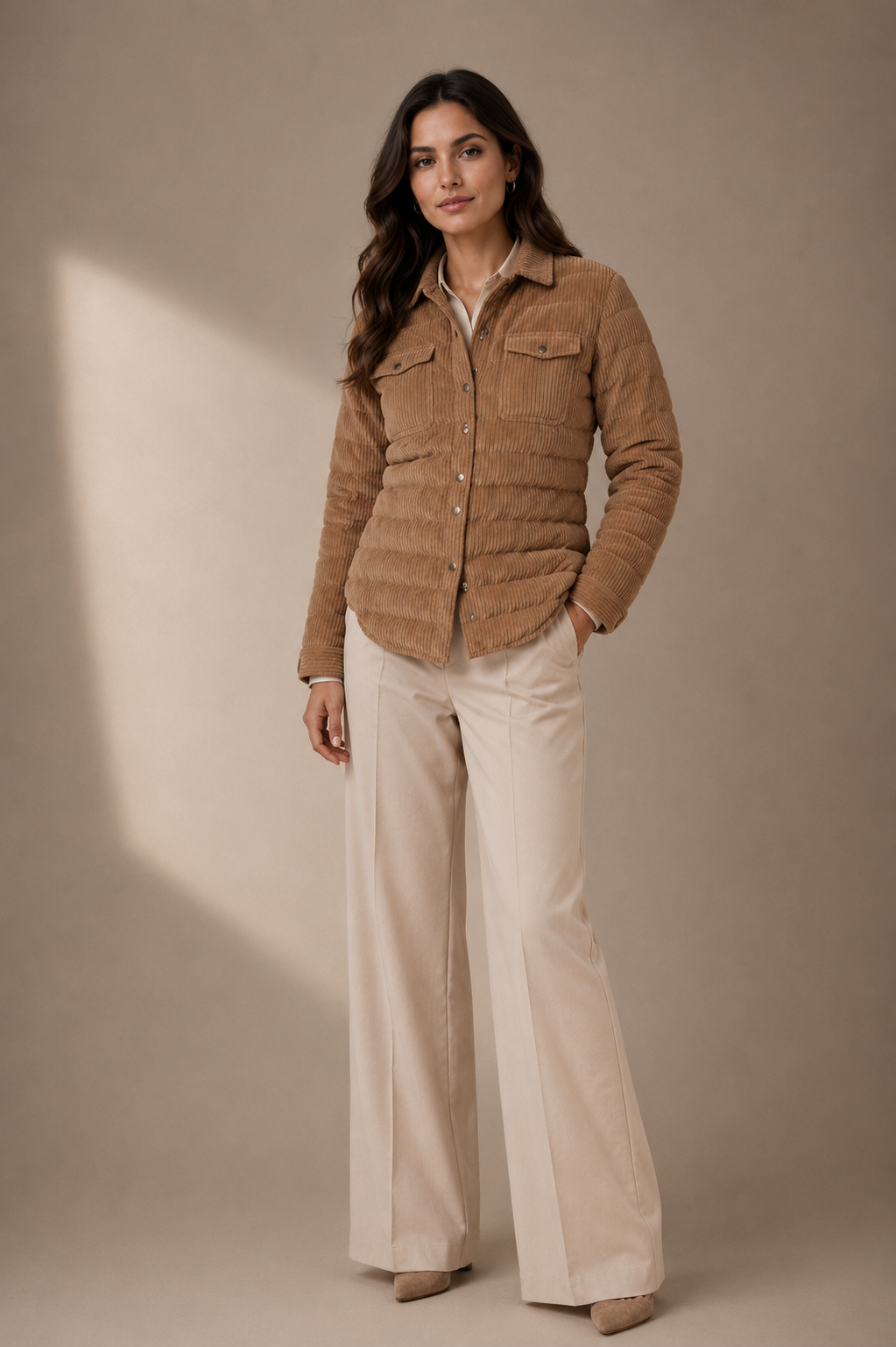 The Harrow Corduroy | Down Shirt | Camel - Cotes of London