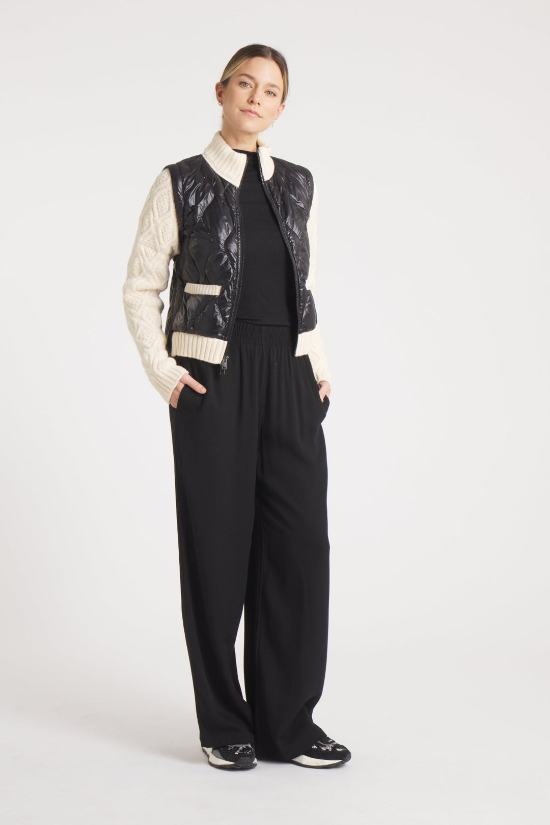 The Hyde | Quilted Down / Wool Jacket | Midnight Black / Beige - Cotes of London