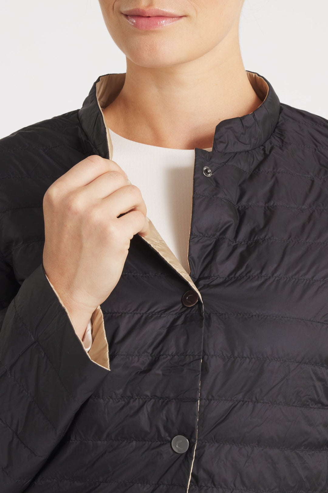 The Leicester in Matte | 2 in 1 Reversible Down Jacket | Midnight Black / Taupe - Cotes of London