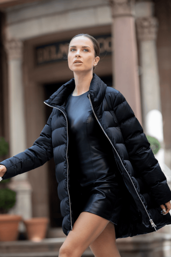 The Dorchester | Down Coat with Chunky Zipper | Midnight Black - Cotes of London